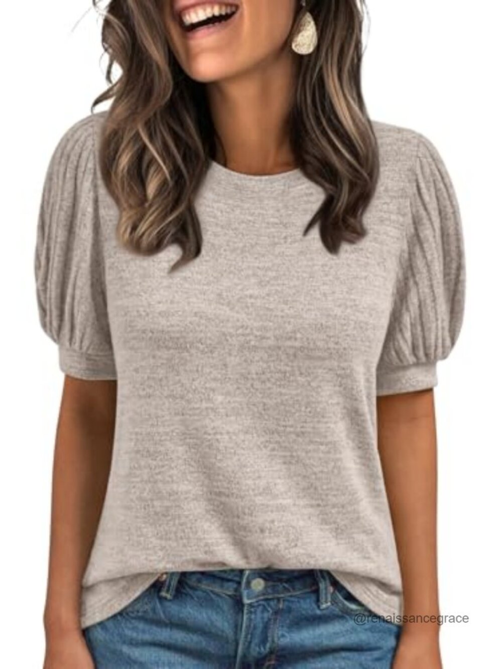 Womens Short Sleeve Crew Neck Tunic Top Casual Blouse Pullover